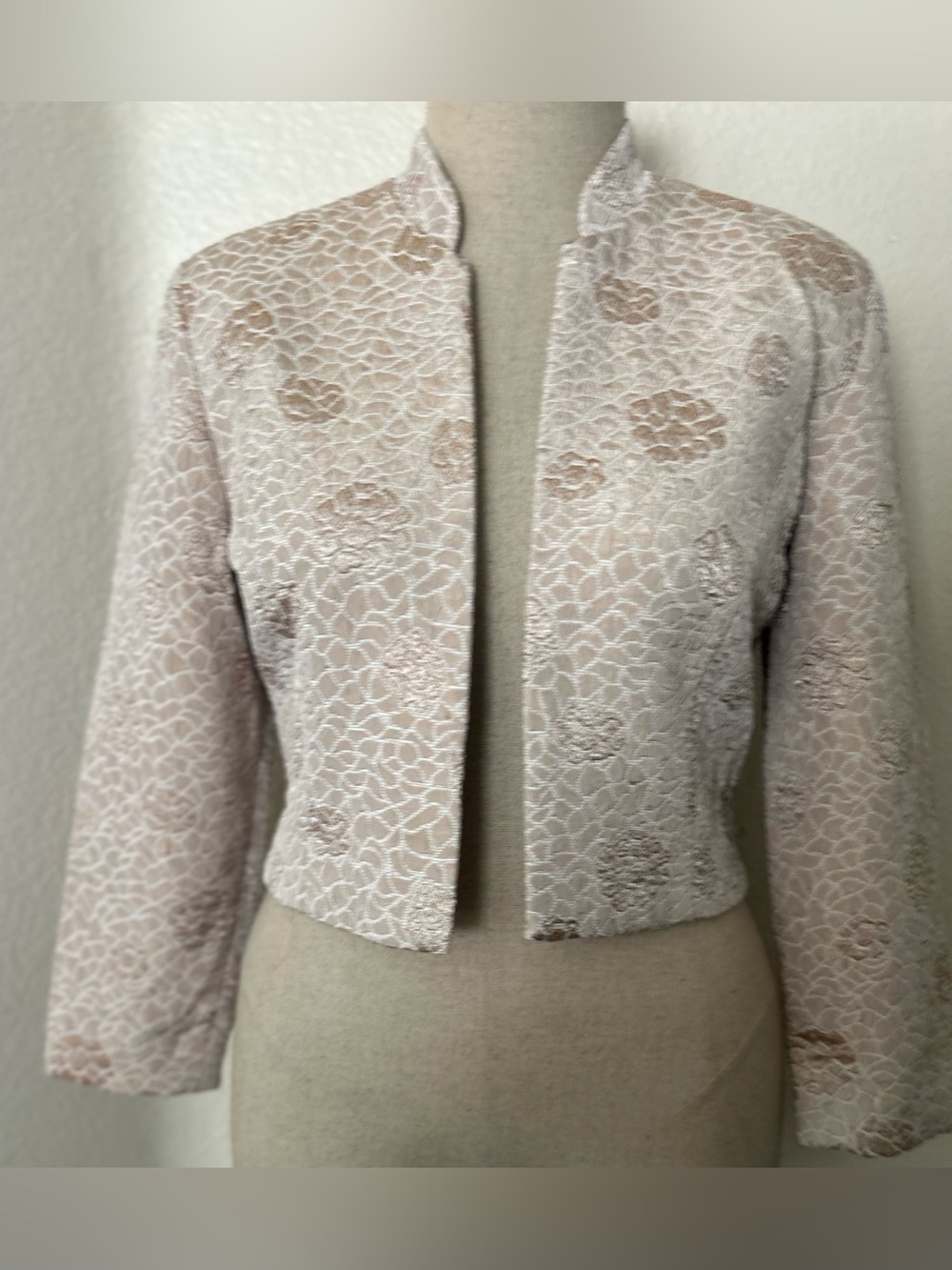 Cropped Lace Open-Front Blazer in Blush